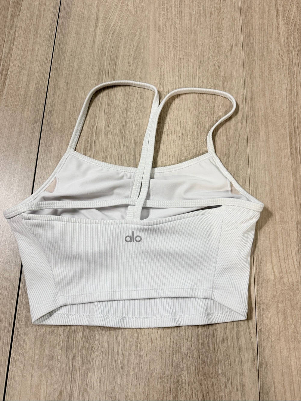 ALO Yoga White Ribbed Strappy Back Sports Bra